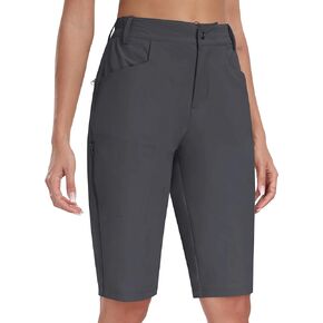 MoFiz Womens 13" Hiking Golf Cargo Shorts Quick Dry Women Knee Length Shorts Elastic Waistband with Right Thigh Zip Pocket
