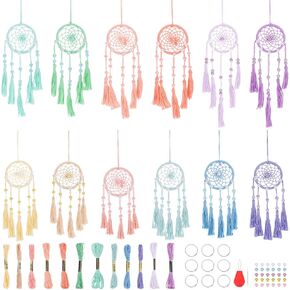 INFUNLY 12 Set Small Dream Catcher Kit Small Colorful Dream Catchers DIY Mini Dream Catcher Bohemian Handmade Dream Catcher Keychain for Bag Pendant Car Mirror Hanger Backpack Charm Wall Bedroom Decor