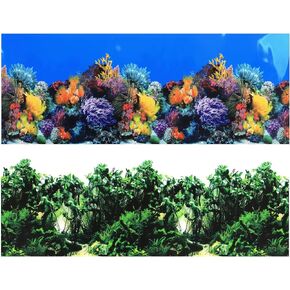 ملصق خلفية Lainrrew Aquarium HD، نباتات مائية مزدوجة الجوانب ومناظر طبيعية لخزان الأسماك، 16 بوصة × 40 بوصة، حياة بحرية حية، مناظر طبيعية مقاومة للماء، سهلة التركيب، ديكور خزان متين (النوع 3)