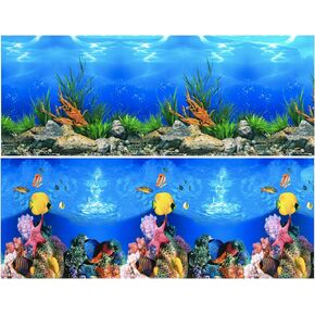 Lainrrew Aquarium Background Poster HD, Dual-Sided Water Plants & Fish Tank Landscape, 16"x40", Vivid Marine Life, Waterproof Scenery, Easy to Install, Durable Tank Decor (Type 1)