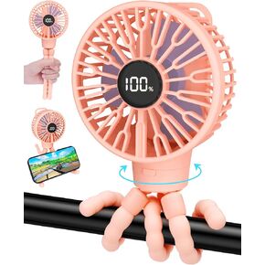 مروحة عربة أطفال محمولة، شاشة LED، 4 سرعات، مشبك ثلاثي مرن على المروحة ينفخ الهواء البارد، مروحة تبريد مكتبية هادئة 30 ديسيبل لمقعد السيارة وسرير الدراجة (3 بوصات وردي)