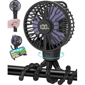 Portable Stroller Fan, LED Display, 4 Speeds, Flexible Tripod Clip On Fan Blow Cold Air, 30dB Quiet Handheld Desk Cooling Baby Fan for Car Seat Crib Bike Treadmill (3 Inches Pink)