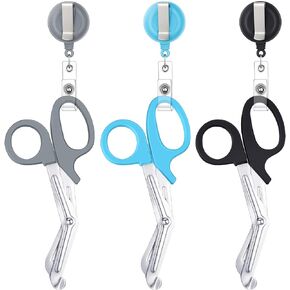 Chumia 3 Pcs Trauma Shears Bandage Scissors Compact Pocket Size Nursing Scissors with Retractable Badge Reels Stainless Safety Bandage Scissors Badge Reel Clip for Sewing General Use (Vivid Color)