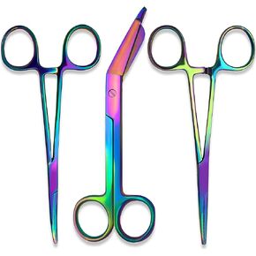 SURGICAL ONLINE Titanium Rainbow Hemostats & Scissors Set - Durable Material, Easy Identification, Precise Cutting, Versatile Use, Comfortable Grip (5.5 Inch, 3 pcs Set)