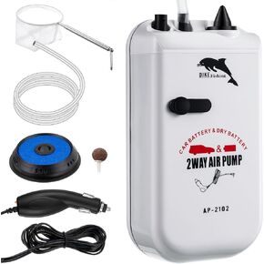 Feekoon Battery Powered Portable Aquarium Air Pump, 2 Speed Bait Aerator Pump Fish Tank Bubbler with Accessories Fits Most Bait Buckets for Fish Tank, Outdoor Fishing, Power Outages and Emergency