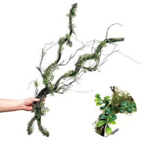 43 inches Moss Twig Vines Artificial Trees Branches Jungle Climber Fake Greenery Twigs Trunk with Greenery for Home Decor Garden Landscape Hanging Reptile Habitat Decor (Green - Pack of 1)