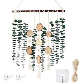 جدار الأوكالبتوس الحقيقي معلق لديكور الحمام - أوراق خضراء مجففة ينبع نباتات معلقة على الحائط على عصا خشبية مقاس 16.5 بوصة ديكور مزرعة ريفي بوهو لغرفة النوم والمطبخ وغرفة الطعام والحمام in Kuwait