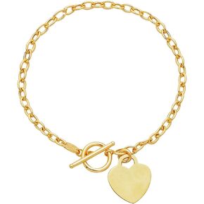 Finejewelers 14 Kt Yellow Gold 7.50 Inch Bright Cut Oval Chain Link Bracelet Heart Charm and Toggle Lock