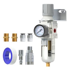1/4"NPT Air Filter Regulator Combo Piggyback,5 Micron Brass Element, Manual Drain,Air Pressure Regulator AW2000-02,0-150 psi Gauge