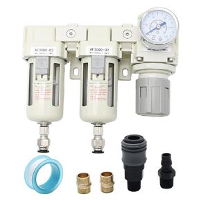 1/2" NPT Air Drying System Semi-Automatic Drain Polyethylene Bowl Air Pressure Regulator Combo Dual Air Filter Air Compressor Regulator