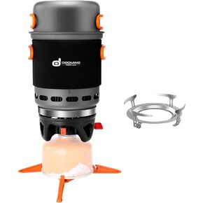Odoland Heat Exchange Camping Pot with Backpacking Stove 7-in-1 Camping Cookware Mess Kit for Hiking, Trekking, Fishing and Picnic