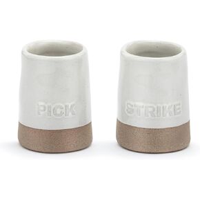 DEMDACO Pick Strike Classic White 2 inch Stoneware Toothpick and Match Strike Holder Set of 2