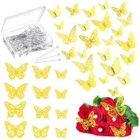 198 قطعة من دبابيس باقة الورد للزهور ومجموعة ملصقات الفراشة الذهبية ثلاثية الأبعاد ودبابيس الماس الزهرية وترتيبات الزهور لمستلزمات حفلات الزفاف في عيد الأم in Kuwait