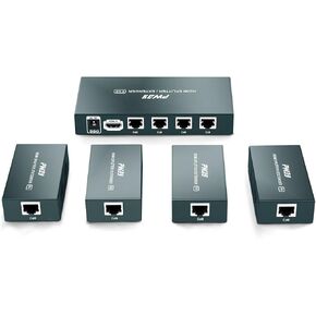 GREATHTEK 1x4 HDMI Extender Splitter Over Cat5e/Cat6/Cat7 Ethernet Cable Up to 50m/165ft - EDID Management & POC Function Support 1080P@60Hz 3D for HDTV PS3 PS4 Xbox (1 in 4 Out / 4-Port)