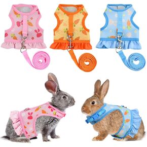 Carrot Pattern Mesh Bunny Harness Rabbit Vest-Harness with Adjustable Straps for Small Animals Bright Colors Rabbit Harness with Leash for Kitten Rabbit Bunny Outdoor Walking S