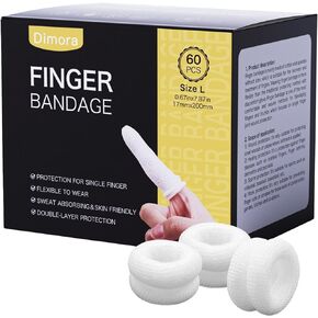 Dimora Large Finger Cots, 60Pcs Finger Protectors for Finger Tips, Breathable Finger Bandages for Wounds Care, Elastic Finger Gloves for Cargo Handling, Gardening Work, Fitness, White