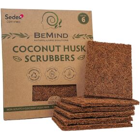 Coconut Husk Scrubber(6) Coconut Scouring Pads|Natural Dish Scrubber|Coconut Dish Scrubber|Eco Friendly Dish Scrubber|Coconut Scrubber|Coconut Husk Sponge|Coconut Husk Scouring Pad|Non-Scratch