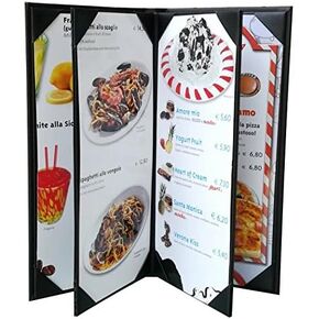 3 pcs of Restaurant Menu Covers Holders 4.75" X 11" Inches, 4panel 6view,Sold by Case,with Clear PVC Sheets for Paper Protection