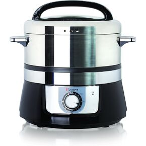 Euro Cuisine FS3200 Electric Food Steamer, Versatile Vegetable Steamer & Steam Cooker for Healthy Cooking, Ideal for Fish, Veggie, Meat, Easy Cleaning, Stainless Steel Design 1200 Watts