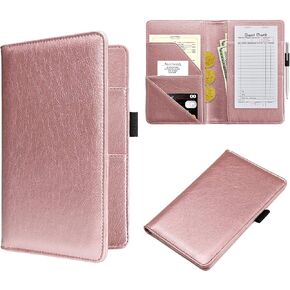 WALNEW Waitress Book Server Wallet Waiter Book Guest Check Pad Holder with Money Pocket Pen Holder for Restaurant Waitstuff Fits Server Apron, Pink