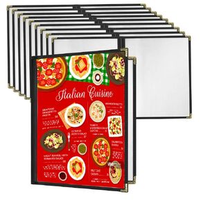 Restaurant Menu Covers Set 15 - Transparent Menu Covers 8.5" x 11" 2-Page Menu Holders with Metal Corners and Black Folder