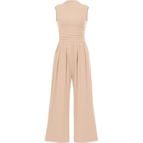 BTFBM One Piece Jumpsuits For Women Dressy Casual Summer Outfits Sleeveless Mock Neck Wide Leg Pants Rompers With Pocket