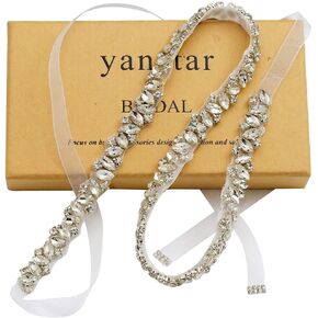 Yanstar أحزمة الزفاف المصنوعة يدويًا من حجر الراين الكريستالي مع أشرطة لفستان الزفاف