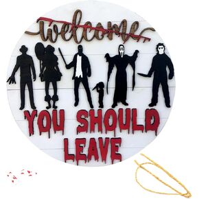 لافتة ترحيب رعب للباب الأمامي، لافتة ثلاثية الأبعاد "يجب عليك المغادرة" لديكور المنزل، لافتة ديكور جدار الهالوين والحانة والحمام/المرحاض/الجدار in Kuwait
