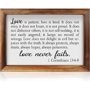 CHDITB Love Is Patient Framed Wood Sign Plaque(16×11), 1 Corinthians Wooden Wall Table Sign with Inspirational Quotes, Vintage Holy Bible Christianity Wall Art Sign for Living Room Farmhouse