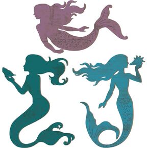 Qunclay Set of 3 Mermaid Wall Decor Bathroom Decor Wooden Silhouettes Mermaid Wall Art Hanging Farmhouse Ocean Themed Mermaid Wall Decorations for Girls Kids Bedroom Room Accessories Rustic Elegant