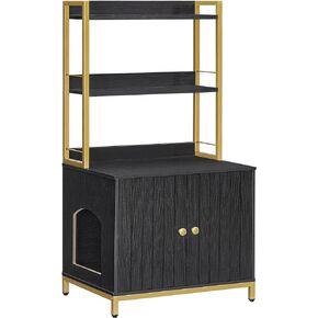HOOBRO Litter Box Enclosure with Shelves, Wooden Cat Litter Box Furniture, Large Hidden Litter Box with Doors, Storage Cabinet, for Most of Litter Box, 23.6" L x 17.7" W x 47.2" H, Black BD62MW01
