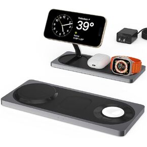 3 in 1 Charging Station for Apple Devices - 22W Faster Mag-Safe Charger Stand for iPhone - Magnetic Wireless Charger Station for iPhone 15/14/13 Series,& AirPods,& iWatch