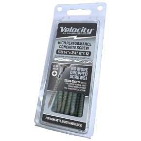 Velocity Concrete Screw Kit with RedSeal Moisture Barrier – Includes 12 High-Performance Concrete Screws, 1 Drill Bit, and 1 Driver Bit (Hex Head, Size 1/4" x 2-1/4")