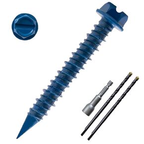 LIONMAX Concrete Screws, 50-PCS 3/16" x 2-1/4" Hex Head Concrete Screws for Masonry, Block or Brick, Diamond Tip, Rust Resistant Blue Coated Masonry Screws, 1 Hex Socket and 1 Drill Bit