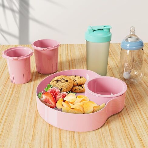 Kids Car Seat Tray, Travel Trays for Kids with Car Cup Holder, Toddlers Road Trip Essential, Travel Snacks Food Plate for Stroller, Boosters, and Anywhere with a Cup Holder Tray-Pink in Saudi Arabia