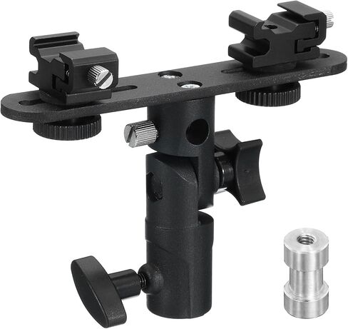 PATIKIL Camera Flash Bracket, E-Shape Light Stand Adapter Double Head Adjustable Umbrella Holder for 1/4" to 3/8" Lamp Mount Tripod, Black in Saudi Arabia