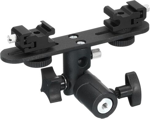 PATIKIL Camera Flash Bracket, E-Shape Light Stand Adapter Double Head Adjustable Umbrella Holder for 1/4" to 3/8" Lamp Mount Tripod, Black in Saudi Arabia