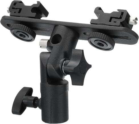 PATIKIL Camera Flash Bracket, E-Shape Light Stand Adapter Double Head Adjustable Umbrella Holder for 1/4" to 3/8" Lamp Mount Tripod, Black in Saudi Arabia