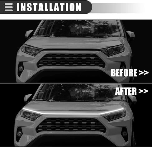 شريط إضاءة لغطاء السيارة العالمي Motoforti، شريط إضاءة LED 216، شريط إضاءة للجري أثناء النهار، 71 بوصة، لأضواء لوحة الترخيص للجري النهاري، جل السيليكا، أبيض in Kuwait