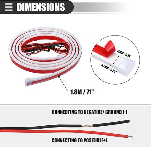 شريط إضاءة لغطاء السيارة العالمي Motoforti، شريط إضاءة LED 216، شريط إضاءة للجري أثناء النهار، 71 بوصة، لأضواء لوحة الترخيص للجري النهاري، جل السيليكا، أبيض in Kuwait