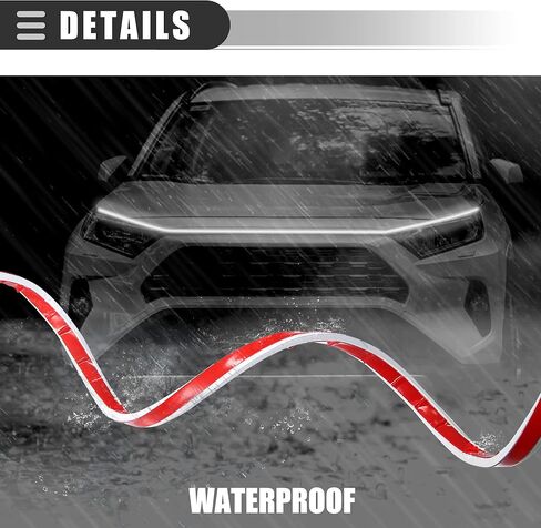 شريط إضاءة لغطاء السيارة العالمي Motoforti، شريط إضاءة LED 216، شريط إضاءة للجري أثناء النهار، 71 بوصة، لأضواء لوحة الترخيص للجري النهاري، جل السيليكا، أبيض in Kuwait