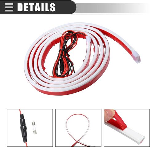 شريط إضاءة لغطاء السيارة العالمي Motoforti، شريط إضاءة LED 216، شريط إضاءة للجري أثناء النهار، 71 بوصة، لأضواء لوحة الترخيص للجري النهاري، جل السيليكا، أبيض in Kuwait