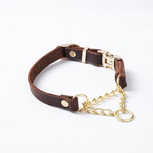 Upgrade Martingale Leather Dog Collar, Limited Cinch Training Collar with Heavy Duty Quick Release Buckle, Adjustable Training No Slip Dog Collar with Rustproof Brass Chain, for Small Dogs in Saudi Arabia