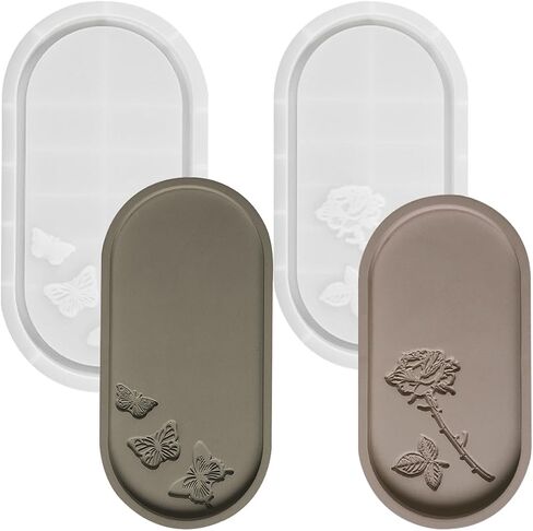 2 PCS Rose Carved Oval Silicone Mold Oval Tray Molds Large Resin Tray Mold Rolling Tray Molds Coaster Epoxy Resin Casting Mould DIY Casting Craft Decorating for Craft Jewelry Storage Home Decoration in Saudi Arabia