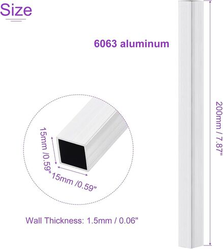 DMiotech 4Pack (15mm x 15mm x 1.5mm) 6063 Aluminum Square Tube 200mm Length Industry Metal Tubing for Machinery Frame Construction DIY Projects in Saudi Arabia