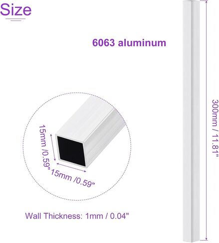 DMiotech 4Pack (15mm x 15mm x 1.5mm) 6063 Aluminum Square Tube 200mm Length Industry Metal Tubing for Machinery Frame Construction DIY Projects in Saudi Arabia
