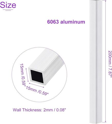 DMiotech 4Pack (15mm x 15mm x 1.5mm) 6063 Aluminum Square Tube 200mm Length Industry Metal Tubing for Machinery Frame Construction DIY Projects in Saudi Arabia