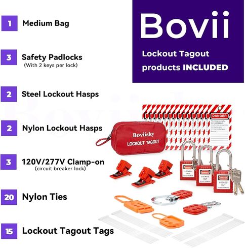 The Boviisky Lockout Tagout Kit Electrical Loto - Safety Padlock, Lockout hasp, Clamp on Circuit Breaker Lockout, Lockout Tagout Tag and Zip Tie. in Saudi Arabia