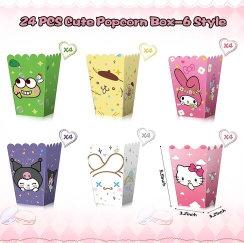 Kitty Party Popcorn Boxes/Bucket - 24 PCS Popcorn Bags for Party Cool Popcorn Bowl kitty and friends Party Favors-Popcorn Containers Popcorn Boxes for Kids Birthday Decorations- 6 Pattern in Saudi Arabia