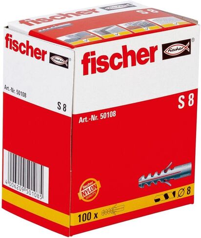 Fischer S6 Nylon Wall Anchor 6x30 mm (7/32" x 1-3/16") (100 Pcs) in Kuwait